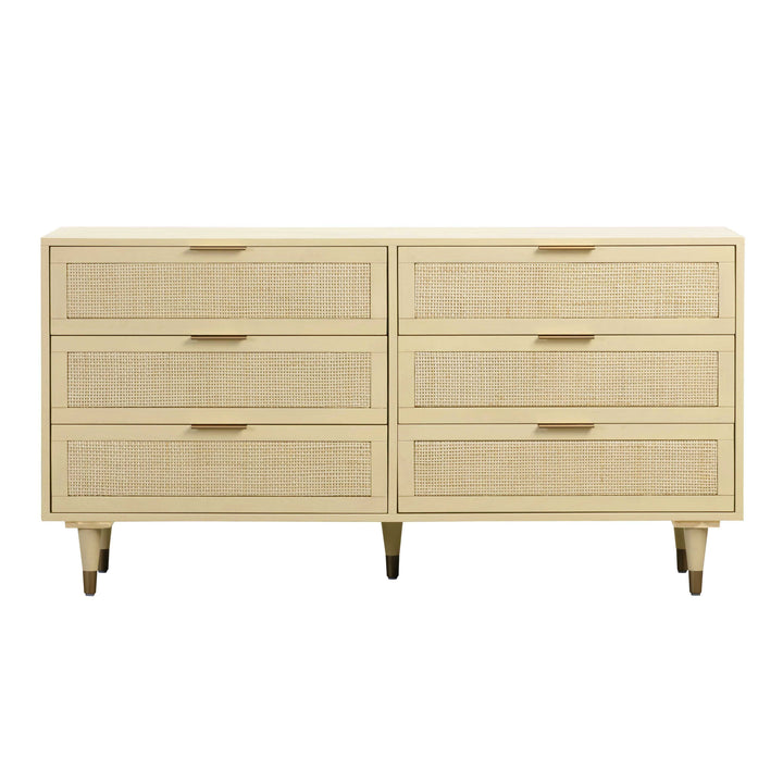 Sierra 60" Buttermilk Cane 6-Drawer Dresser