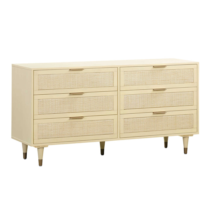 Sierra 60" Buttermilk Cane 6-Drawer Dresser