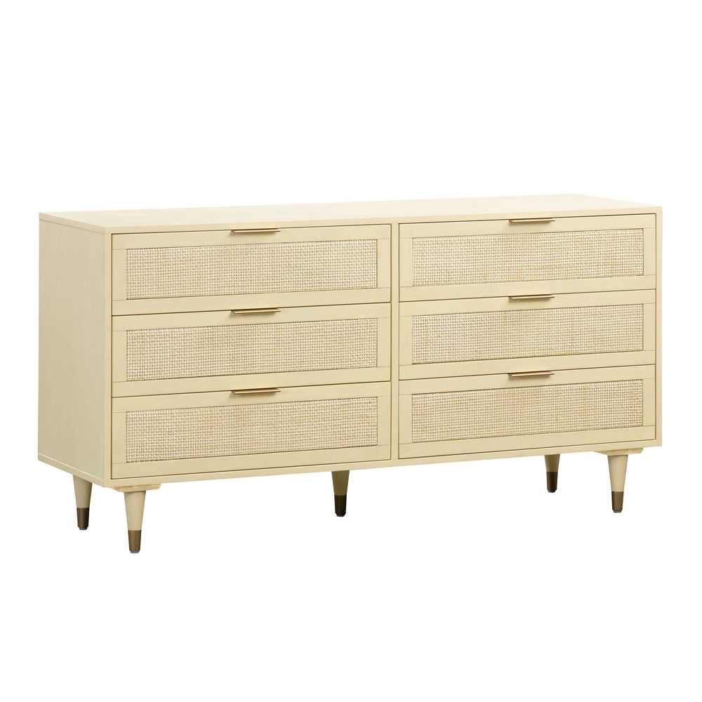 Sierra 60" Buttermilk Cane 6-Drawer Dresser