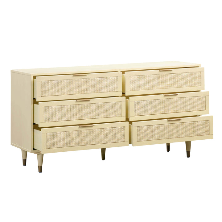 Sierra 60" Buttermilk Cane 6-Drawer Dresser