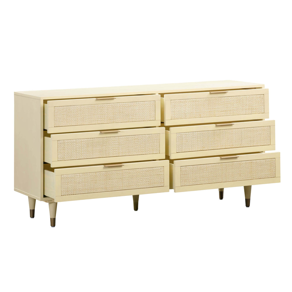 Sierra 60" Buttermilk Cane 6-Drawer Dresser