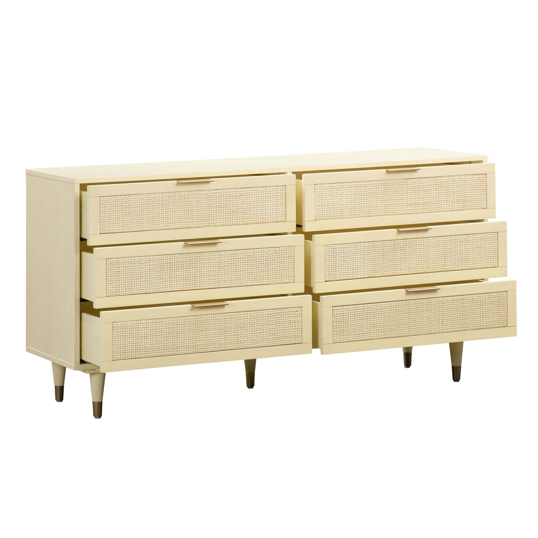 Sierra 60" Buttermilk Cane 6-Drawer Dresser