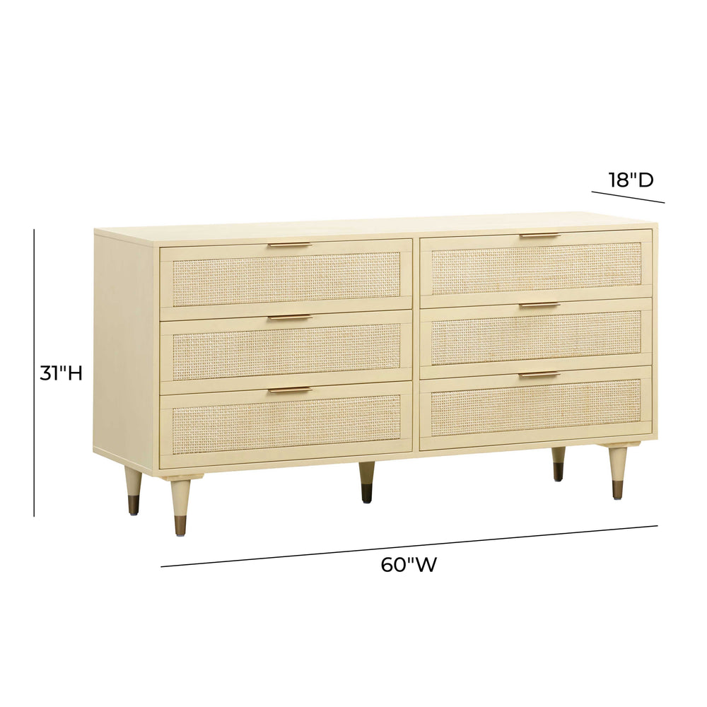 Sierra 60" Buttermilk Cane 6-Drawer Dresser