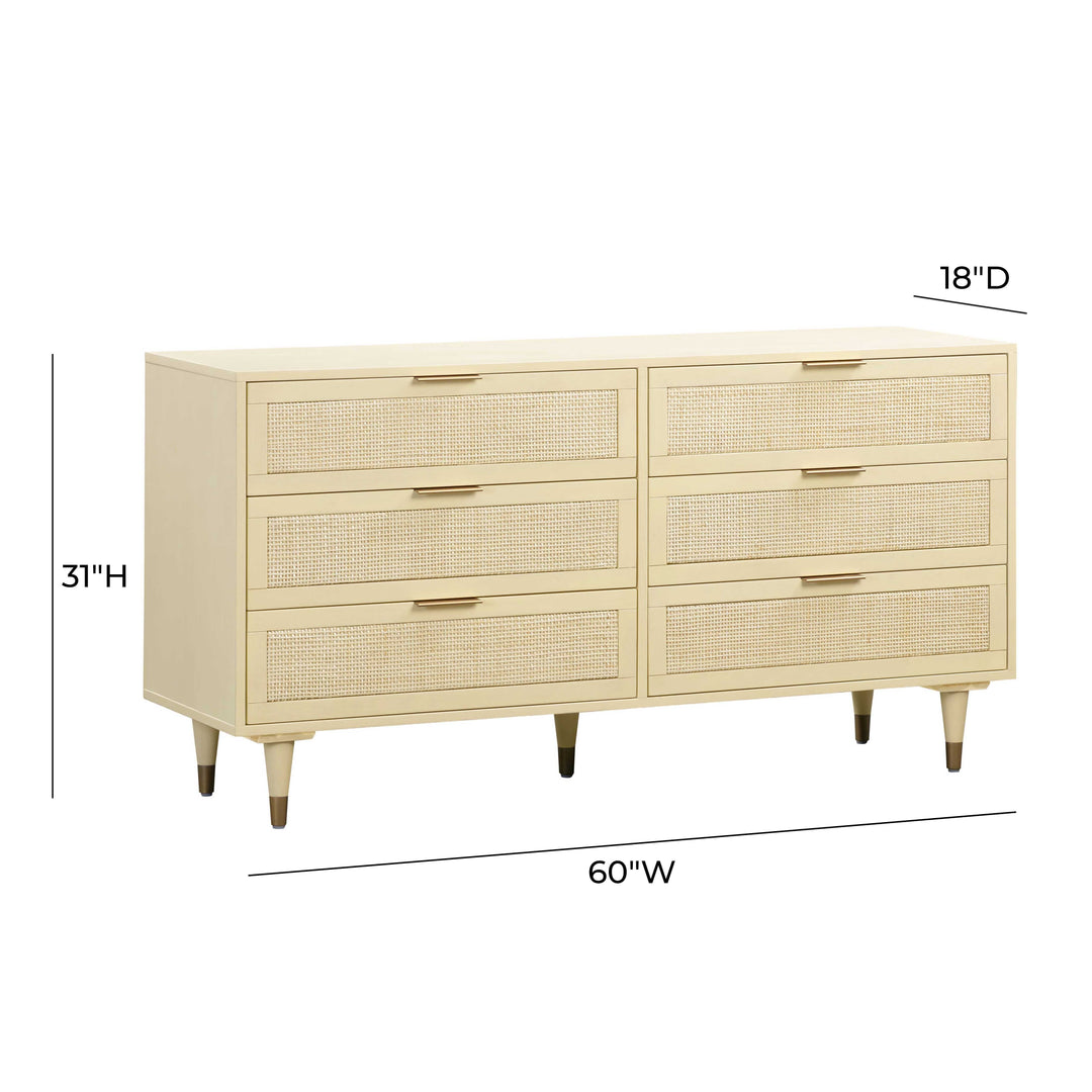 Sierra 60" Buttermilk Cane 6-Drawer Dresser