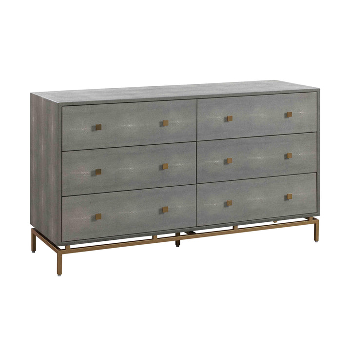 Pesce 57" Grey Faux Shagreen 6-Drawer Dresser