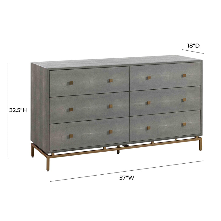 Pesce 57" Grey Faux Shagreen 6-Drawer Dresser