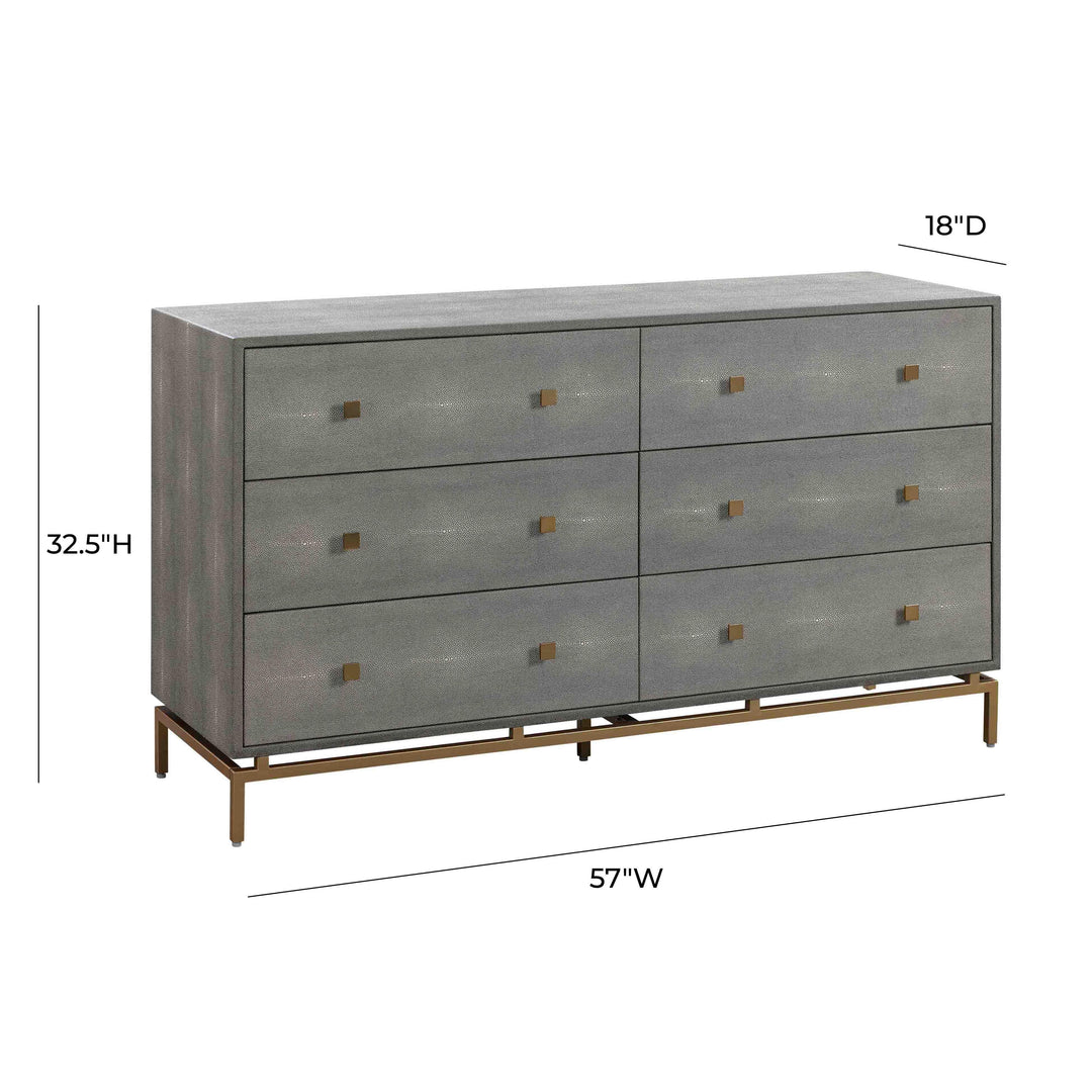 Pesce 57" Grey Faux Shagreen 6-Drawer Dresser