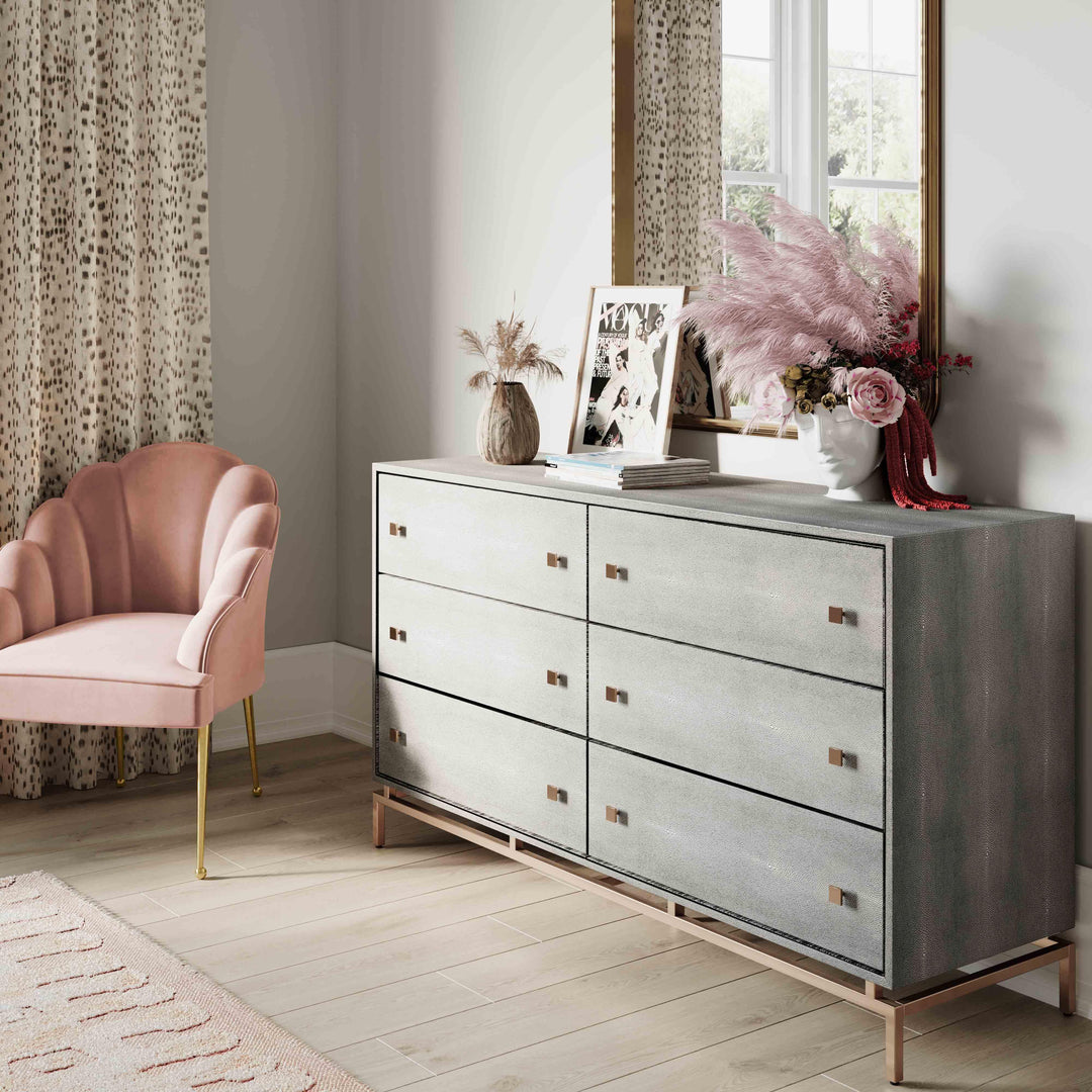 Pesce 57" Grey Faux Shagreen 6-Drawer Dresser