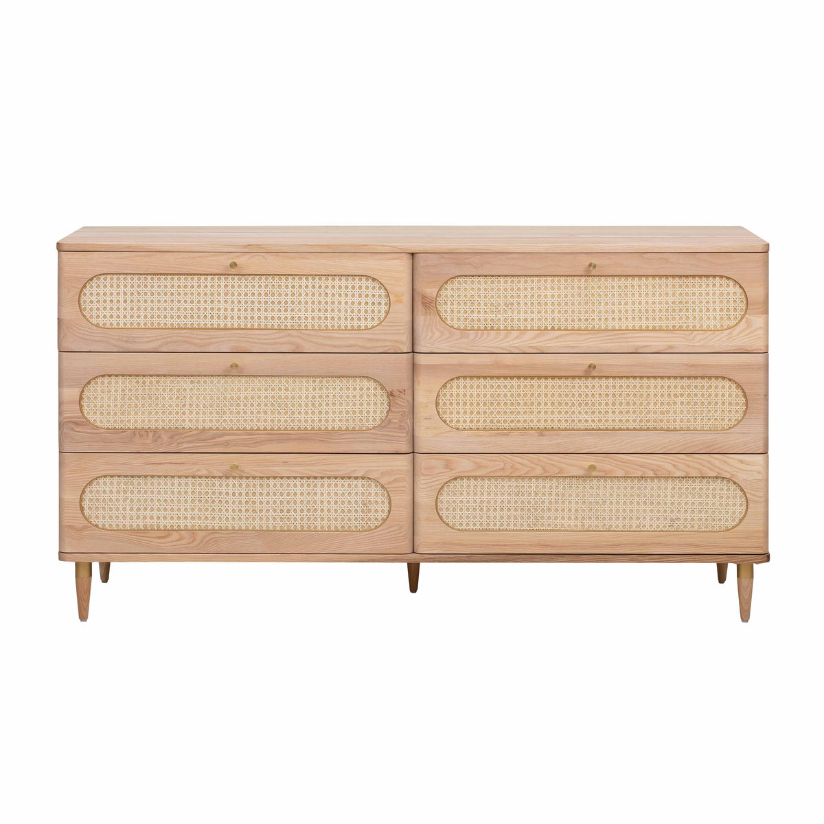 Carmen 63" Natural Ash and Cane 6-Drawer Dresser
