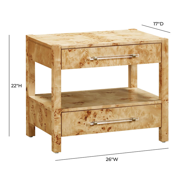 Brandyss 26" Natural Burl 2-Drawer Nightstand
