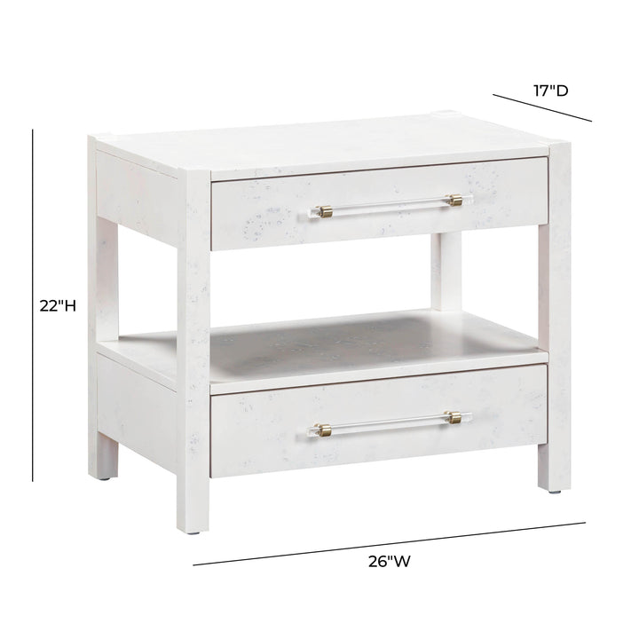 Brandyss 26" White Burl 2-Drawer Nightstand