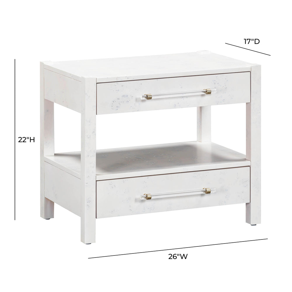 Brandyss 26" White Burl 2-Drawer Nightstand