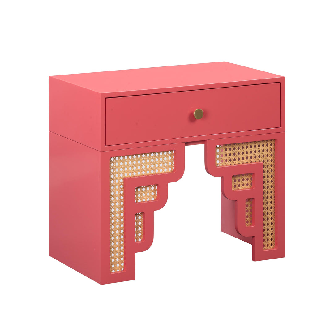 Suzie 26" Pink Rattan Nightstand With Drawer
