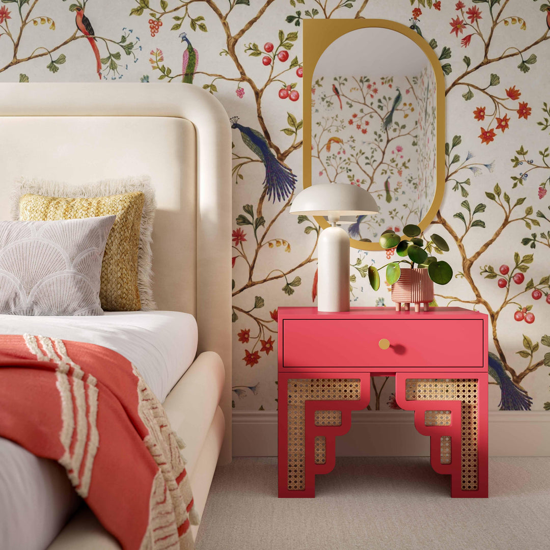 Suzie 26" Pink Rattan Nightstand With Drawer