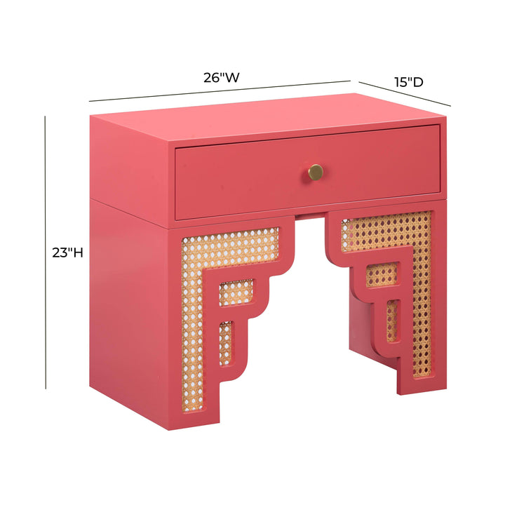 Suzie 26" Pink Rattan Nightstand With Drawer
