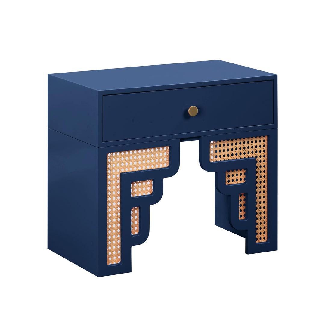 Suzie 26" Navy Rattan Nightstand With Drawer