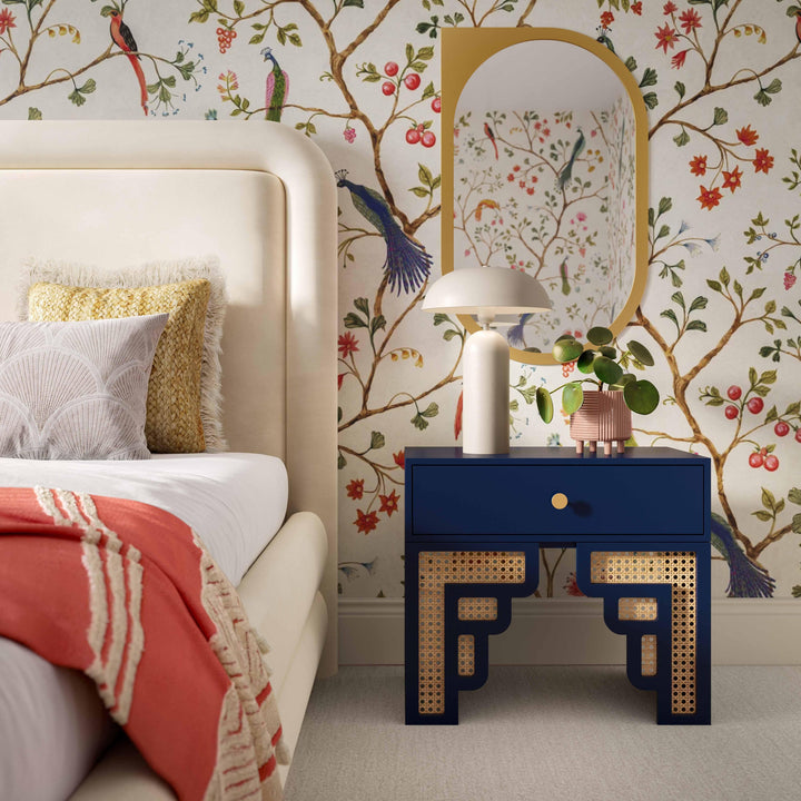 Suzie 26" Navy Rattan Nightstand With Drawer