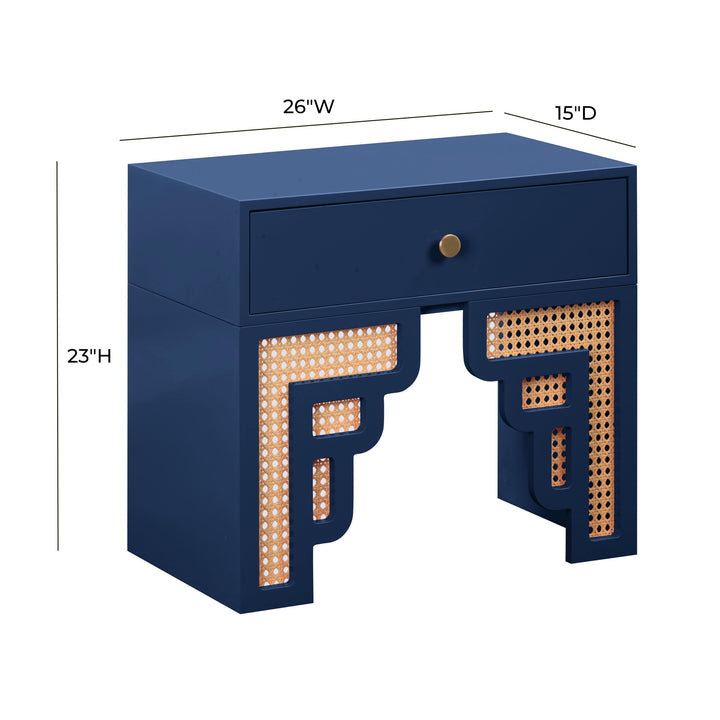 Suzie 26" Navy Rattan Nightstand With Drawer