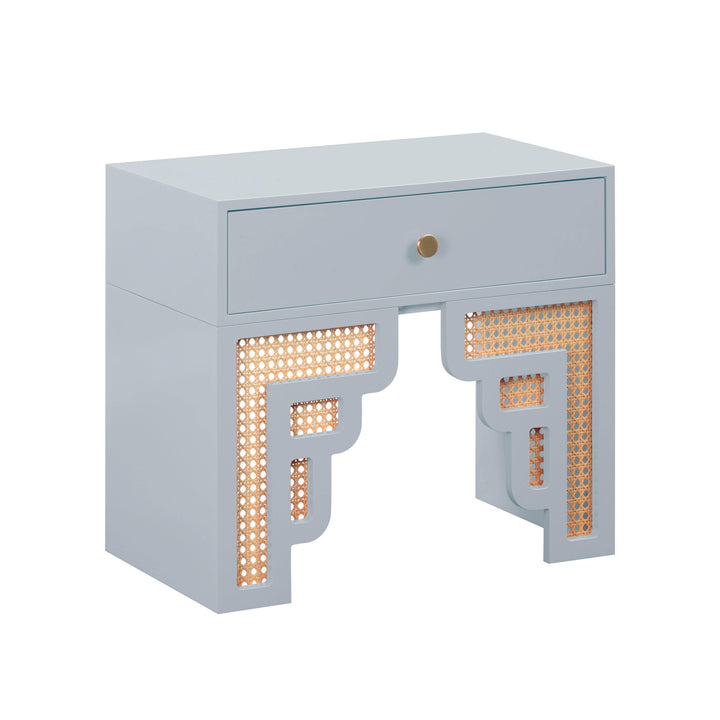 Suzie 26" Blue Rattan Nightstand With Drawer