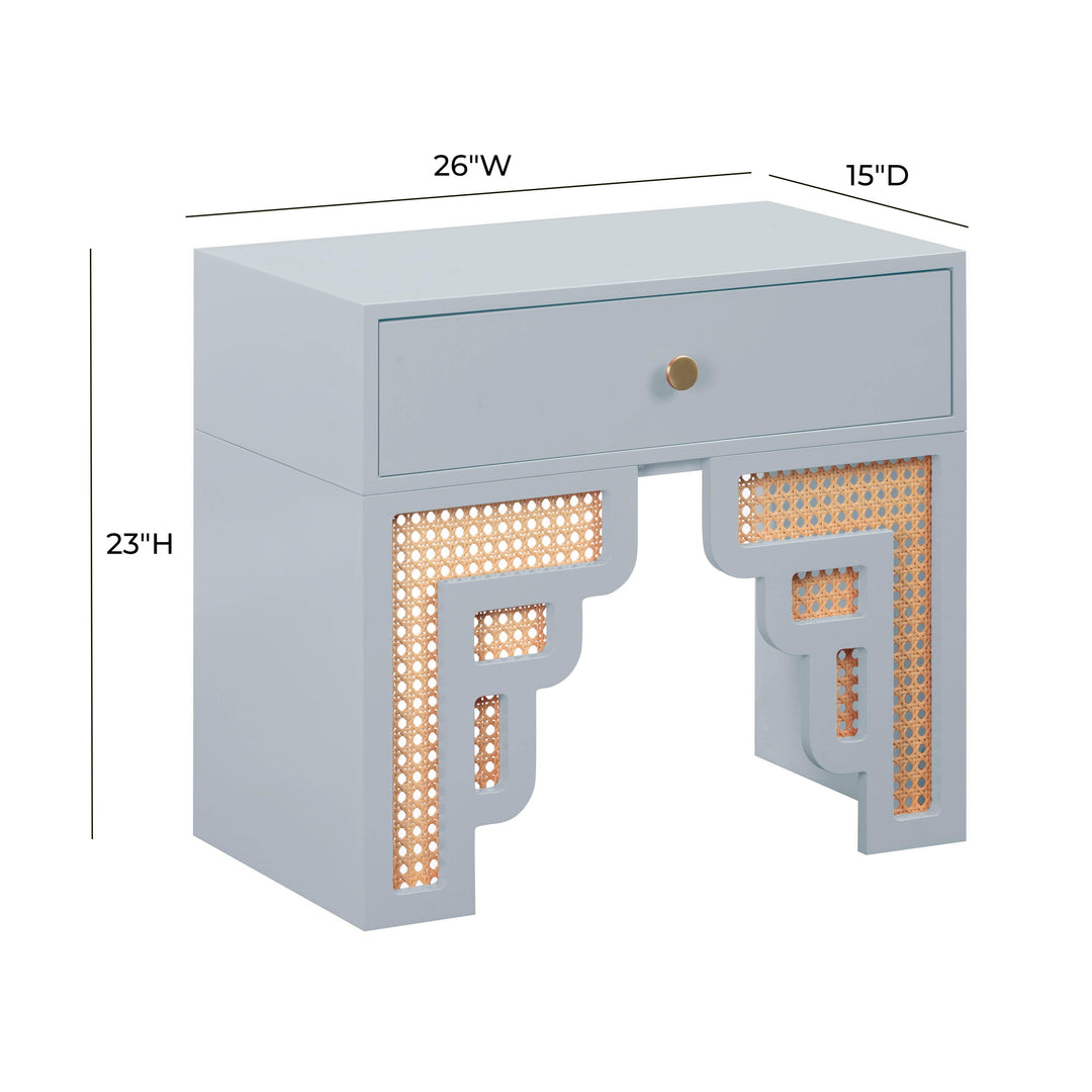 Suzie 26" Blue Rattan Nightstand With Drawer