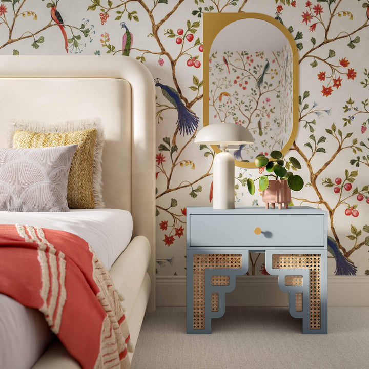 Suzie 26" Blue Rattan Nightstand With Drawer