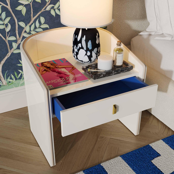 Collins 22" Cream Lacquer Nightstand With Drawer