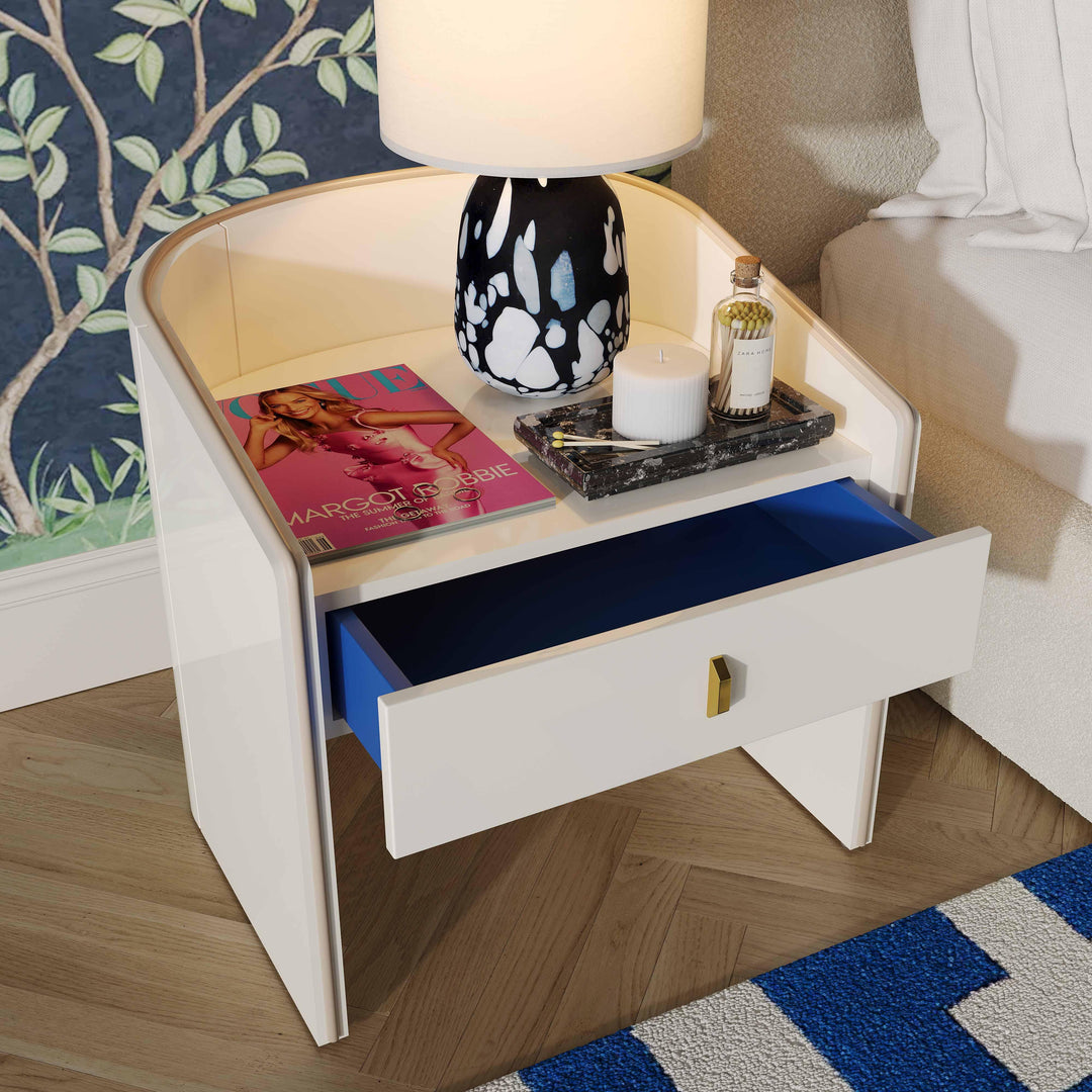 Collins 22" Cream Lacquer Nightstand With Drawer