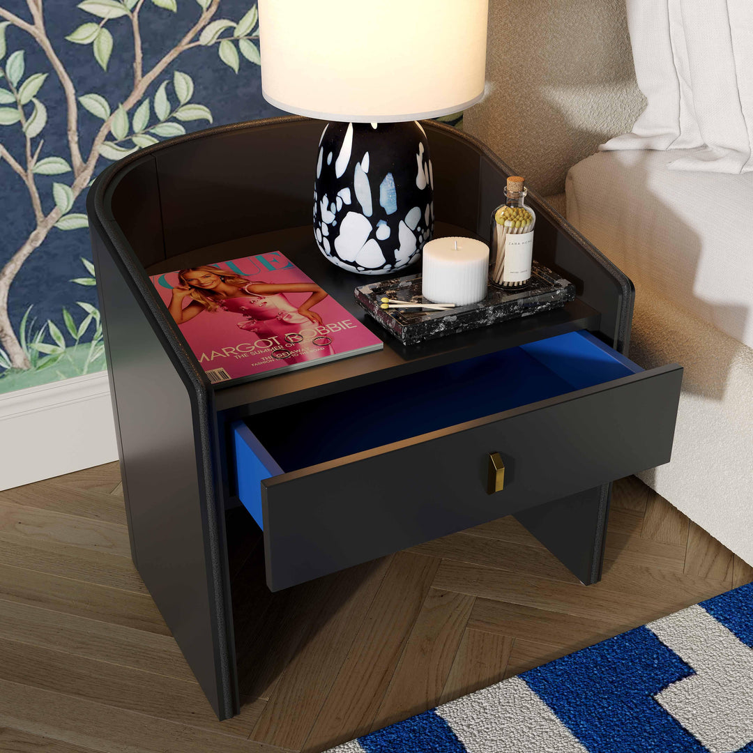 Collins 22" Black Lacquer Nightstand With Drawer