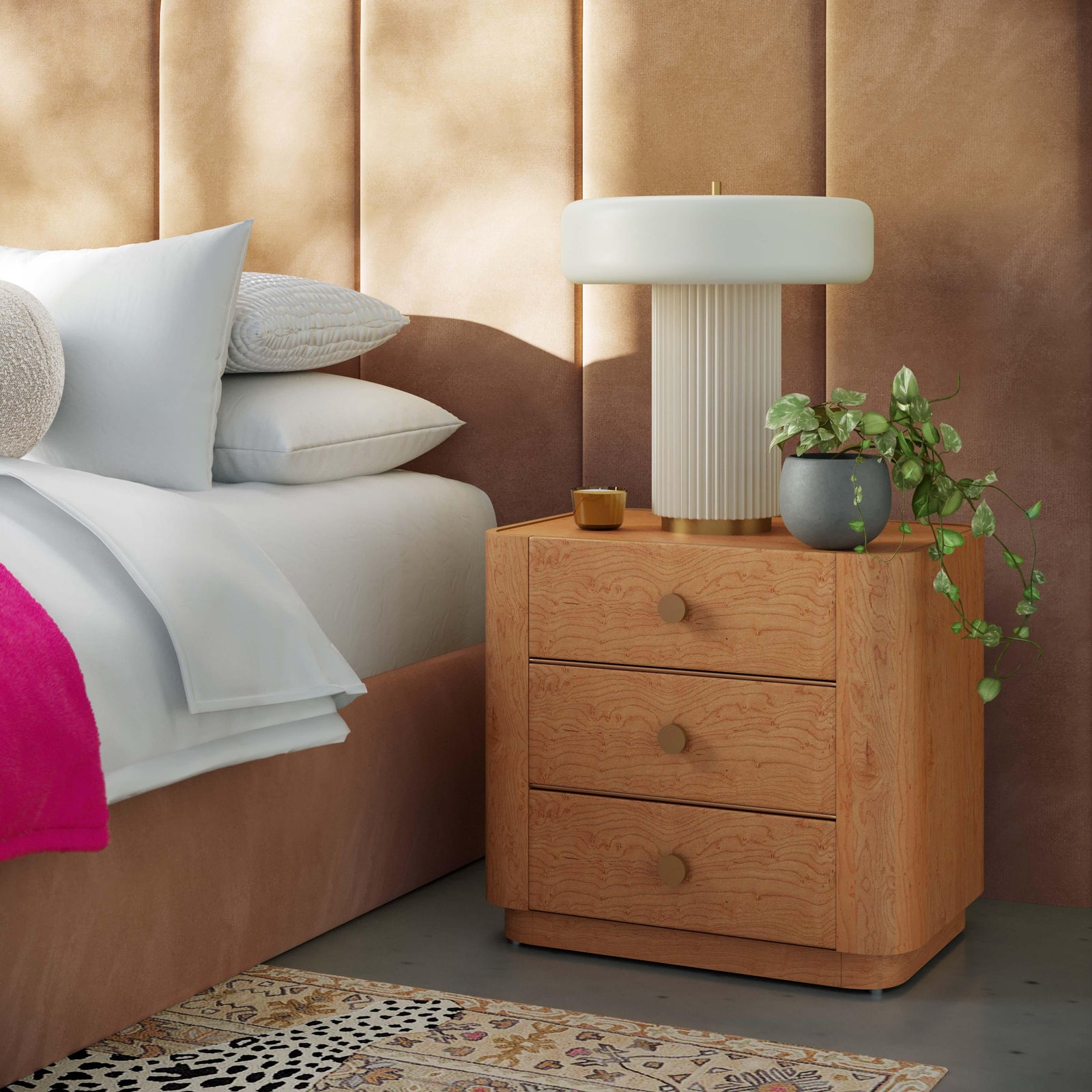 Abigail 22" Natural Birdseye Maple 3-Drawer Nightstand