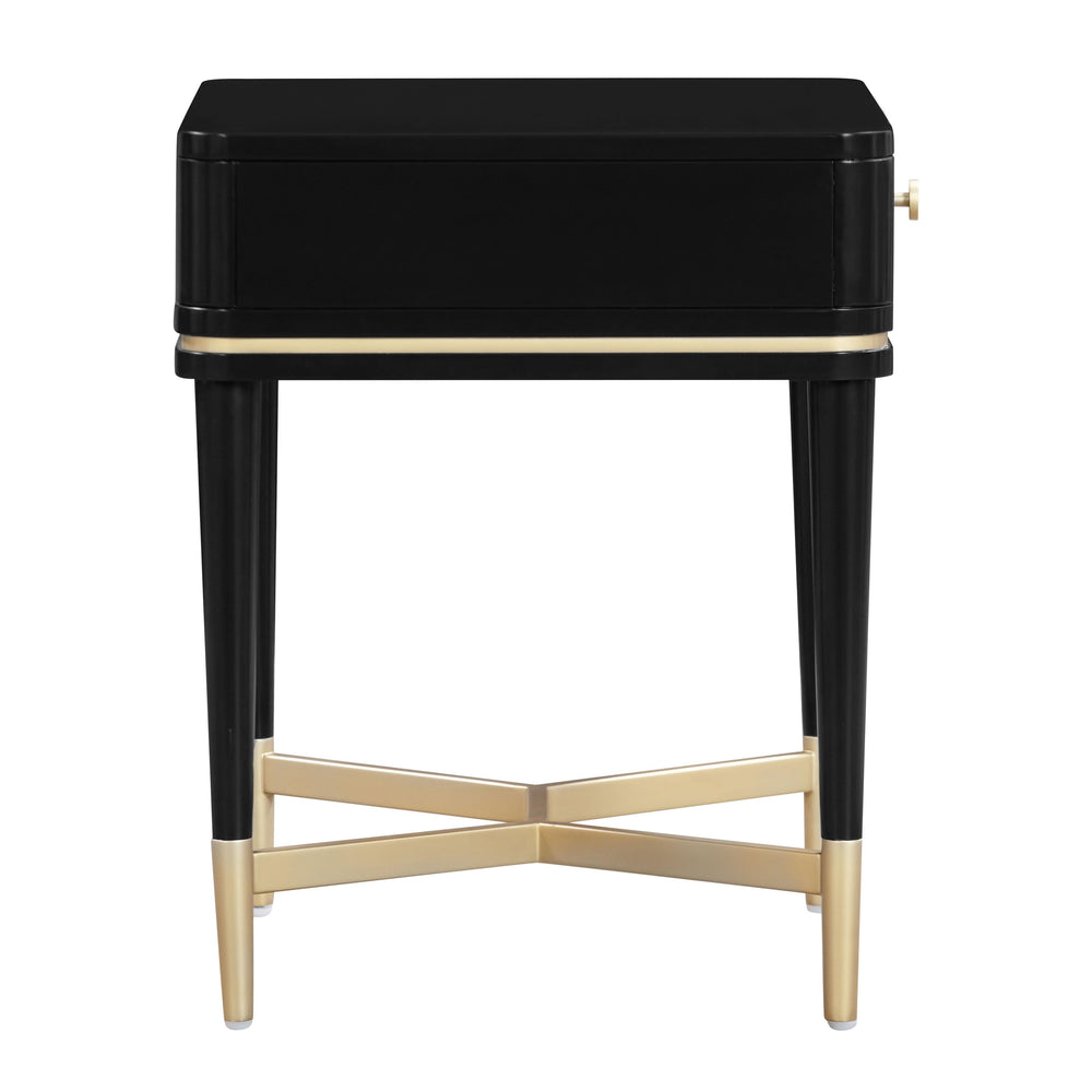 Julieta 19" Black Acacia Wood Nightstand With Drawer