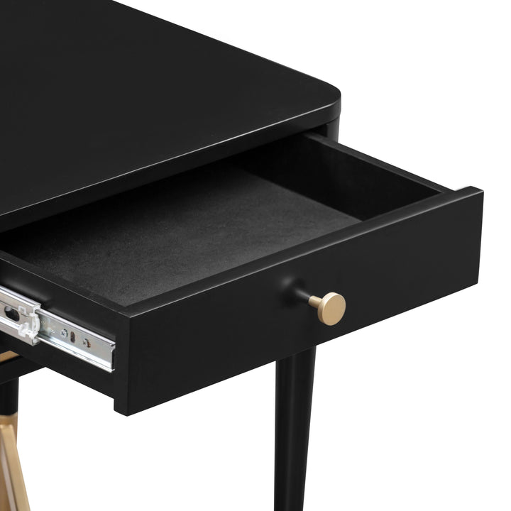 Julieta 19" Black Acacia Wood Nightstand With Drawer