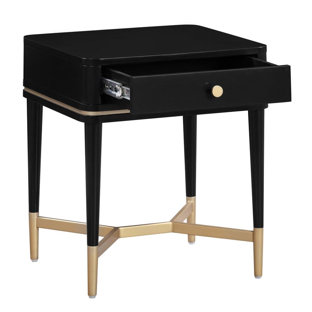 Julieta 19" Black Acacia Wood Nightstand With Drawer