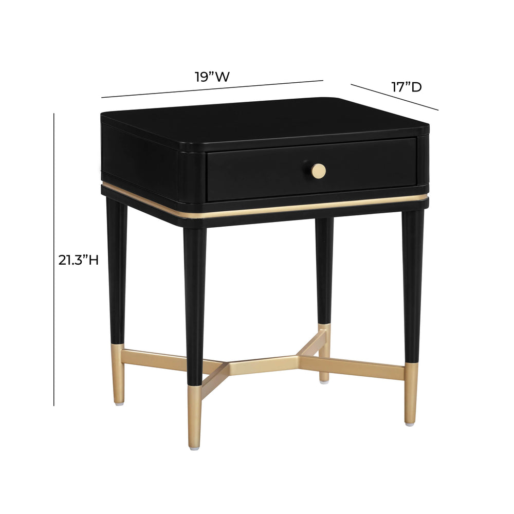 Julieta 19" Black Acacia Wood Nightstand With Drawer