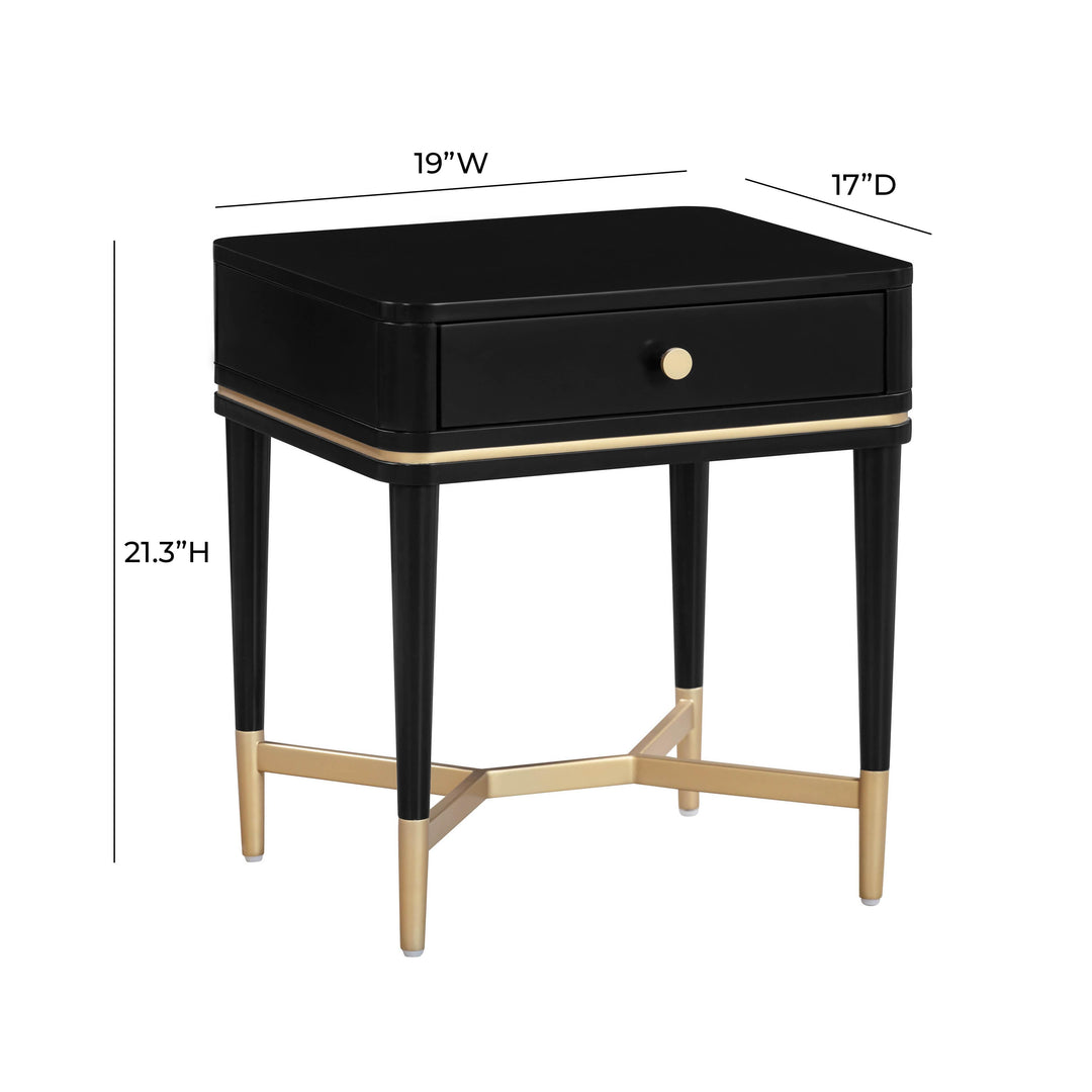 Julieta 19" Black Acacia Wood Nightstand With Drawer