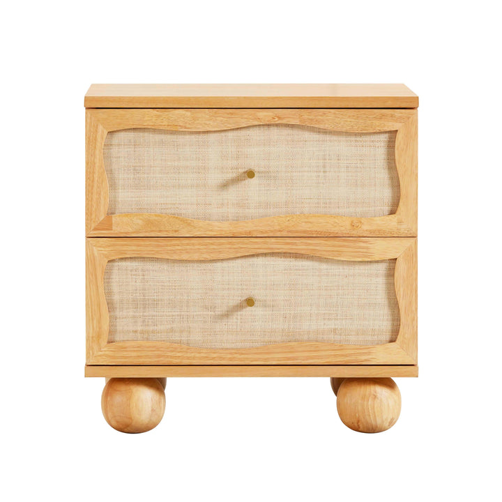 Grappa 22" Natural Wood &amp;amp; Raffia Wavy 2-Drawer Nightstand
