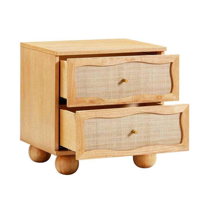 Grappa 22" Natural Wood &amp;amp; Raffia Wavy 2-Drawer Nightstand