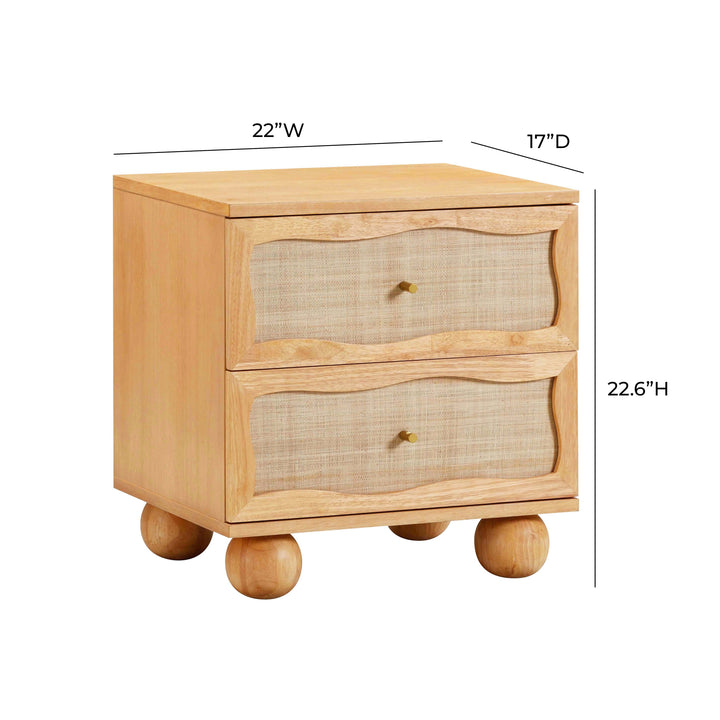 Grappa 22" Natural Wood &amp;amp; Raffia Wavy 2-Drawer Nightstand