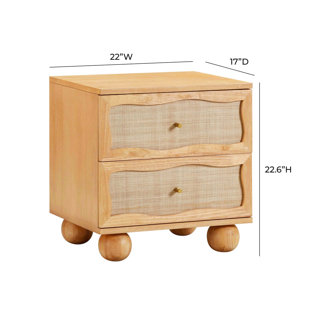 Grappa 22" Natural Wood &amp; Raffia Wavy 2-Drawer Nightstand