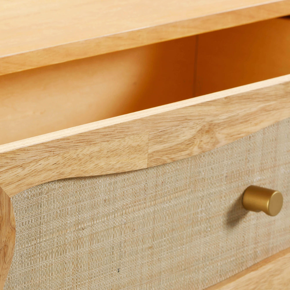 Grappa 62" Natural Wood &amp; Raffia Wavy 6-Drawer Dresser