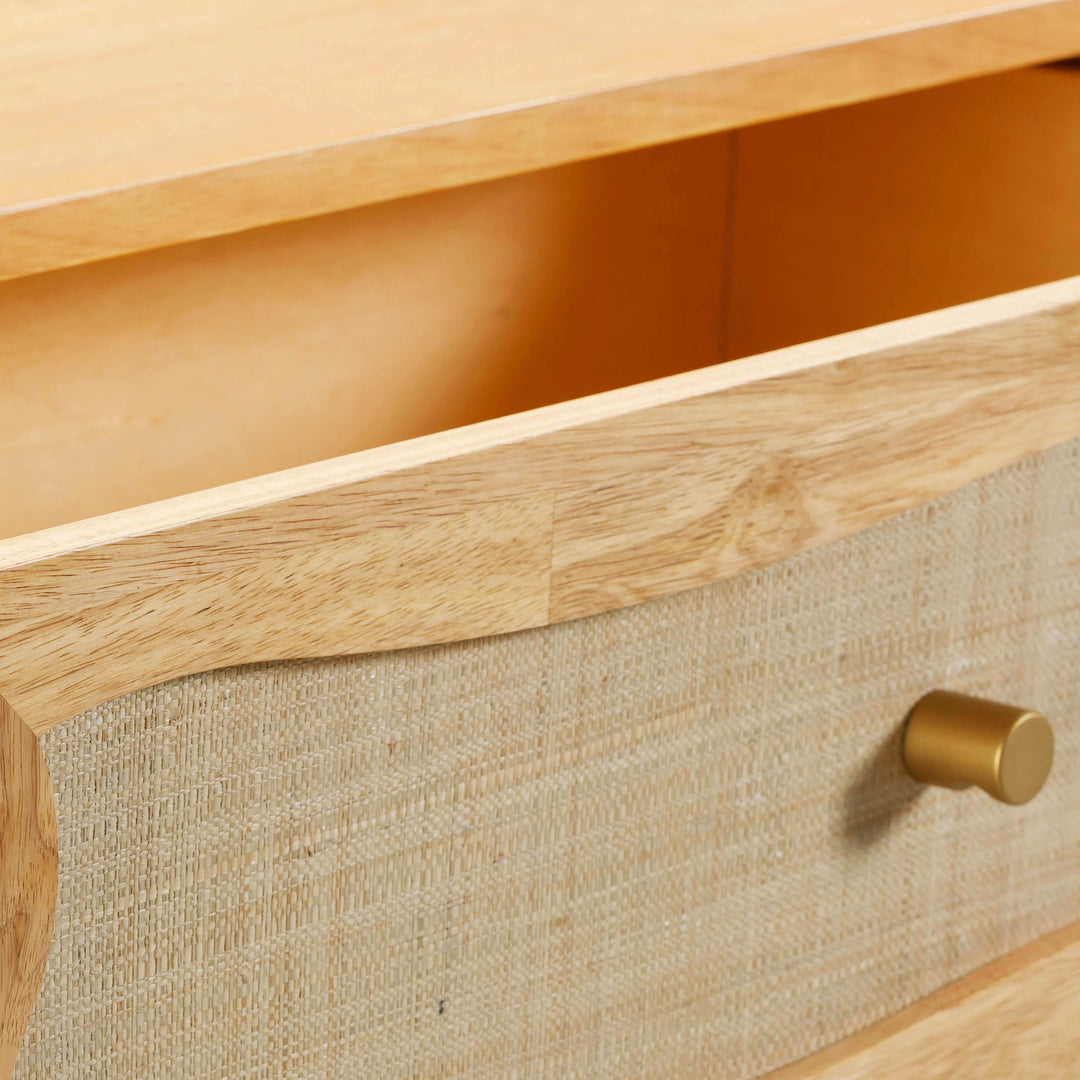 Grappa 62" Natural Wood &amp; Raffia Wavy 6-Drawer Dresser