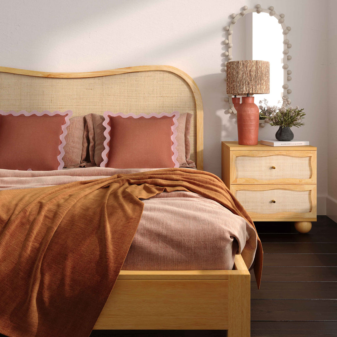 Grappa Natural Wood &amp; Raffia Bed - Queen