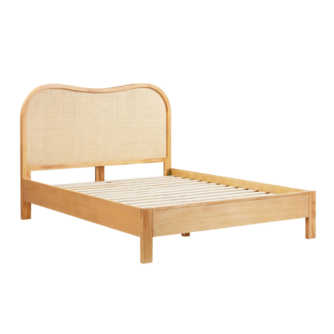 Grappa Natural Wood &amp; Raffia Bed - Queen