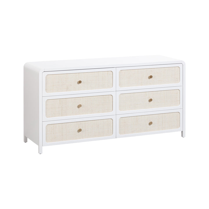 Patty 62" White Rattan 6-Drawer Dresser