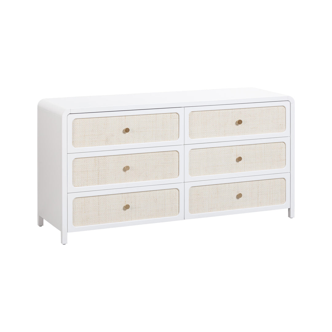 Patty 62" White Rattan 6-Drawer Dresser