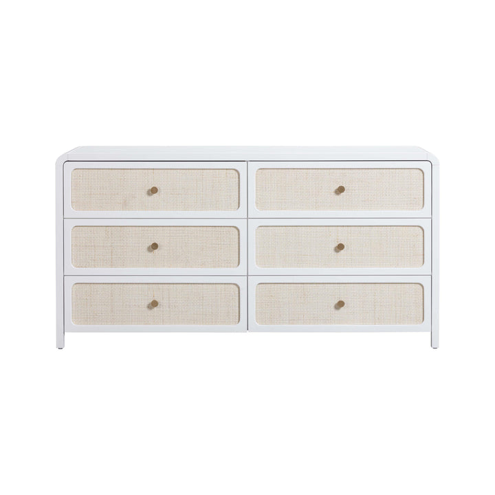 Patty 62" White Rattan 6-Drawer Dresser