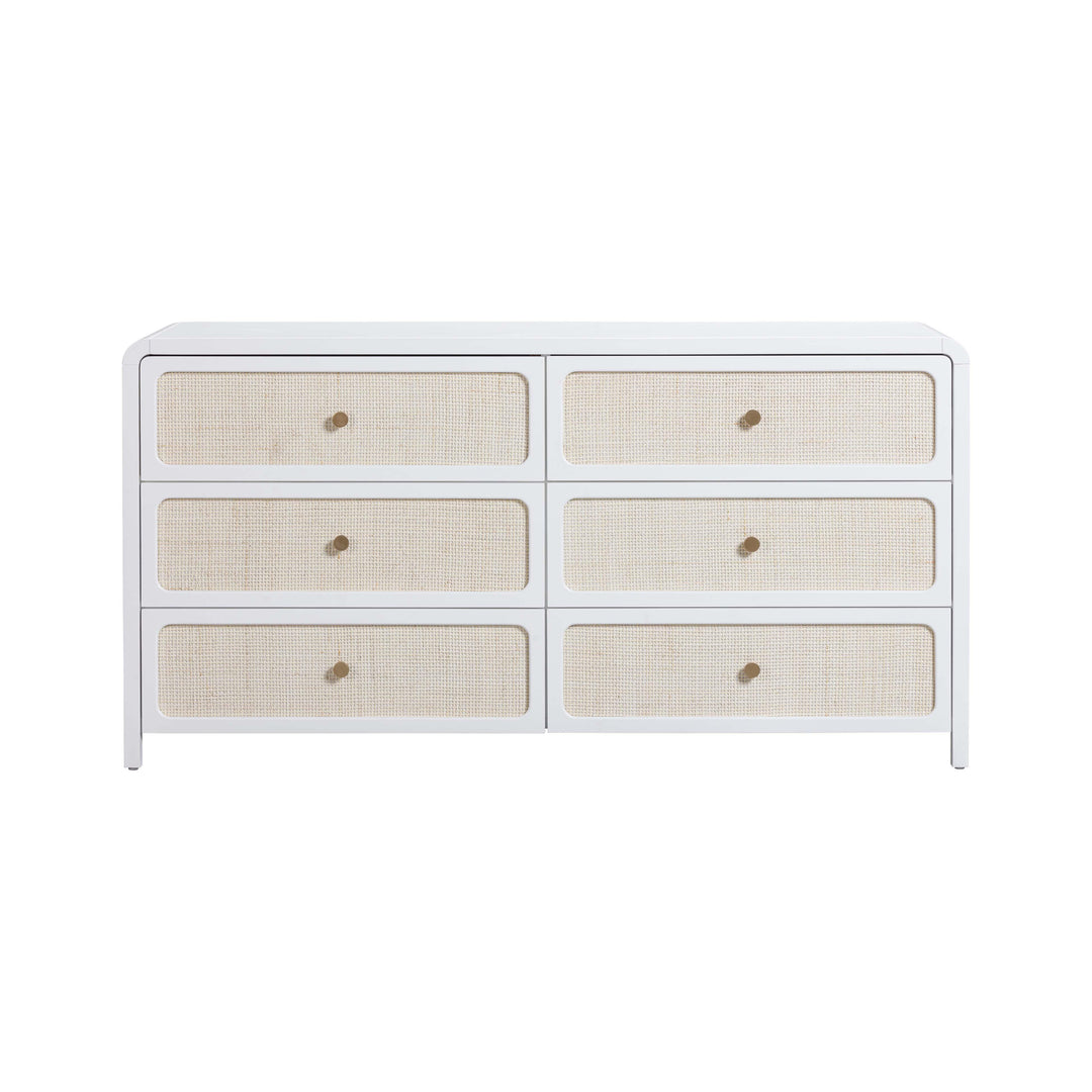 Patty 62" White Rattan 6-Drawer Dresser