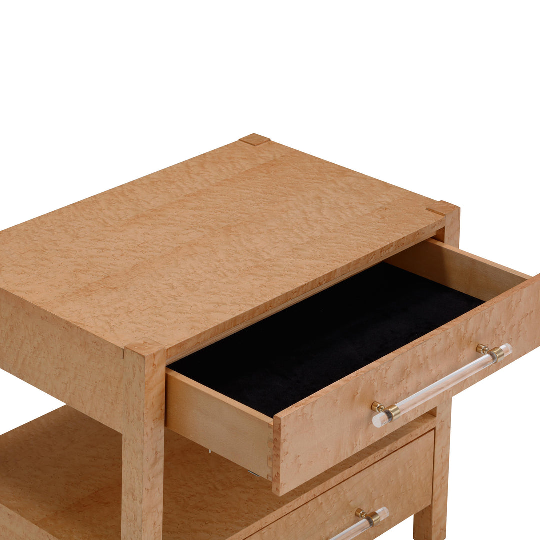 Brandyss 26" Birdseye Maple Burl 2-Drawer Nightstand
