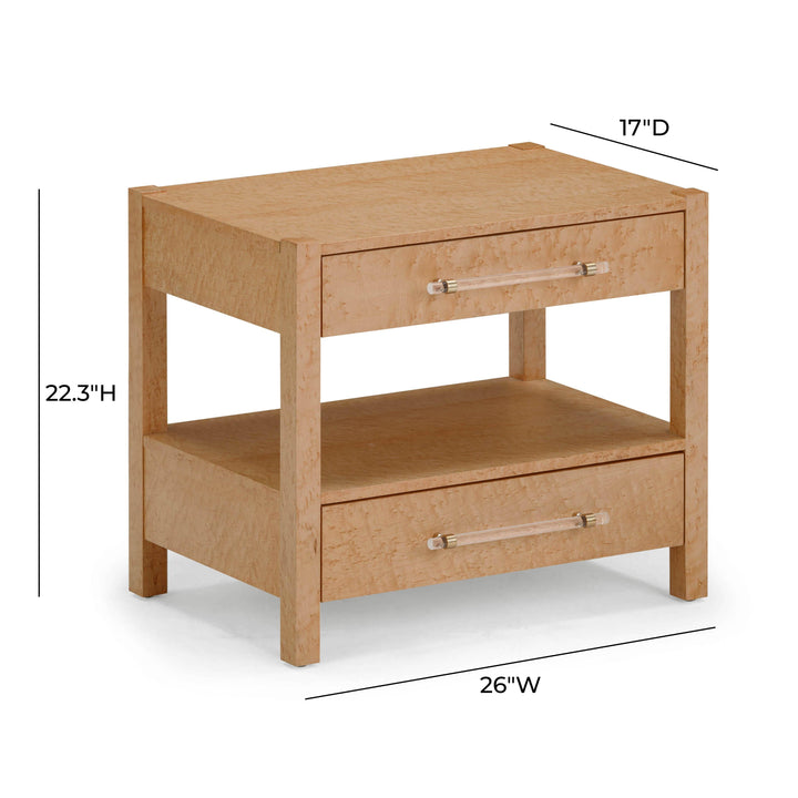 Brandyss 26" Birdseye Maple Burl 2-Drawer Nightstand