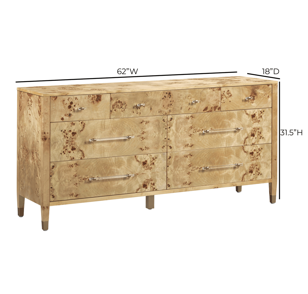 Brandyss 62" Natural Burl 7-Drawer Dresser