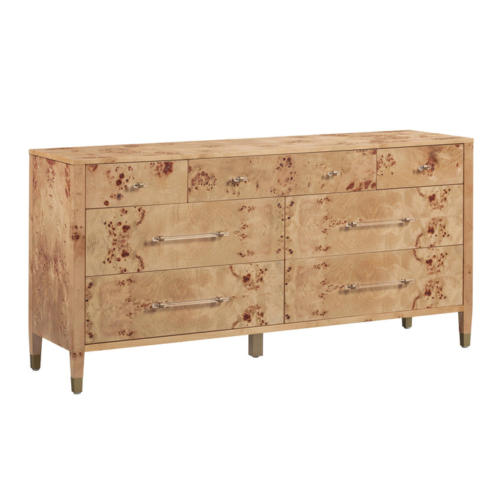 Brandyss 62" Honey Burl 7-Drawer Dresser